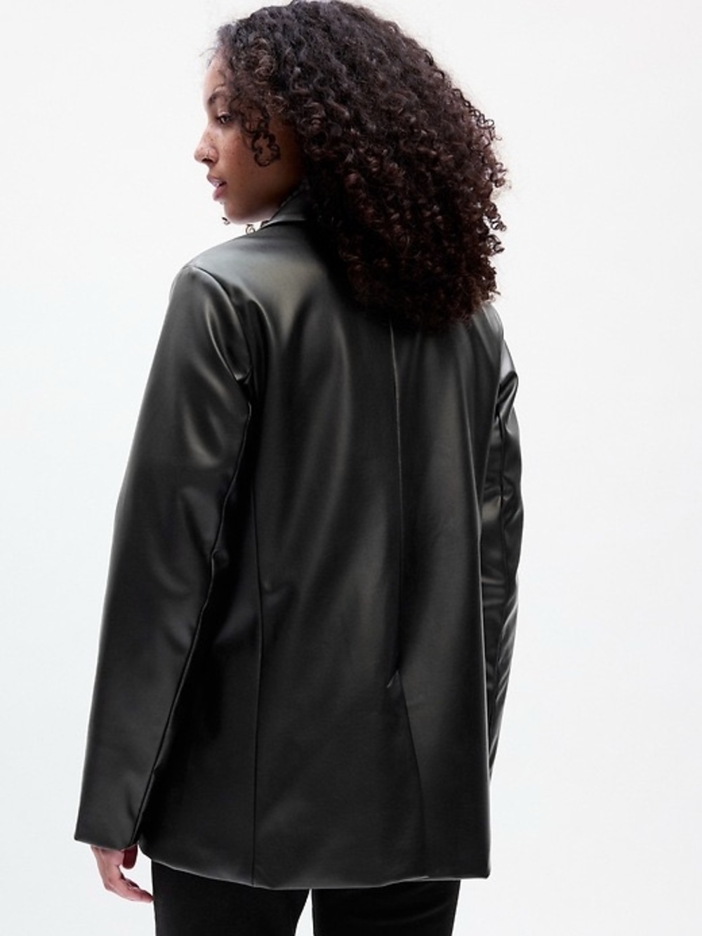 GAP Women's Black Relaxed Vegan-Leather Blazer Size M - Picture 3 of 13
